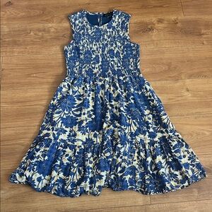 Hatch Blue and Cream Floral Midi Dress